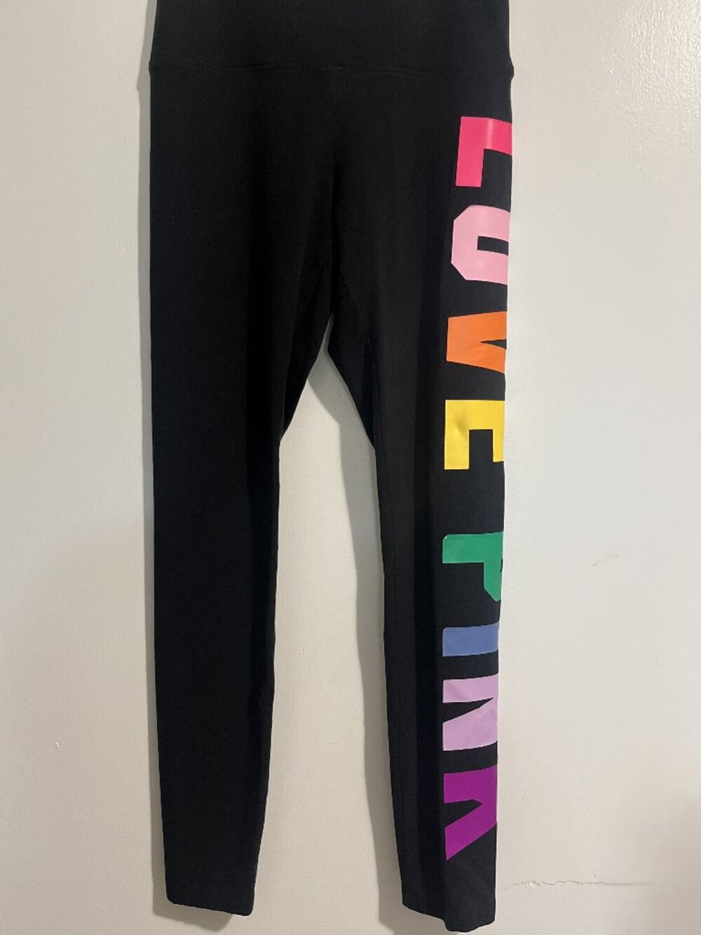 PINK Victoria's Secret High Waist Cotton Legging Black With Rainbow Love PINK